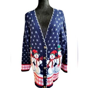 Private Eyes Vintage Snowmen Cardigan Large Large Christmas